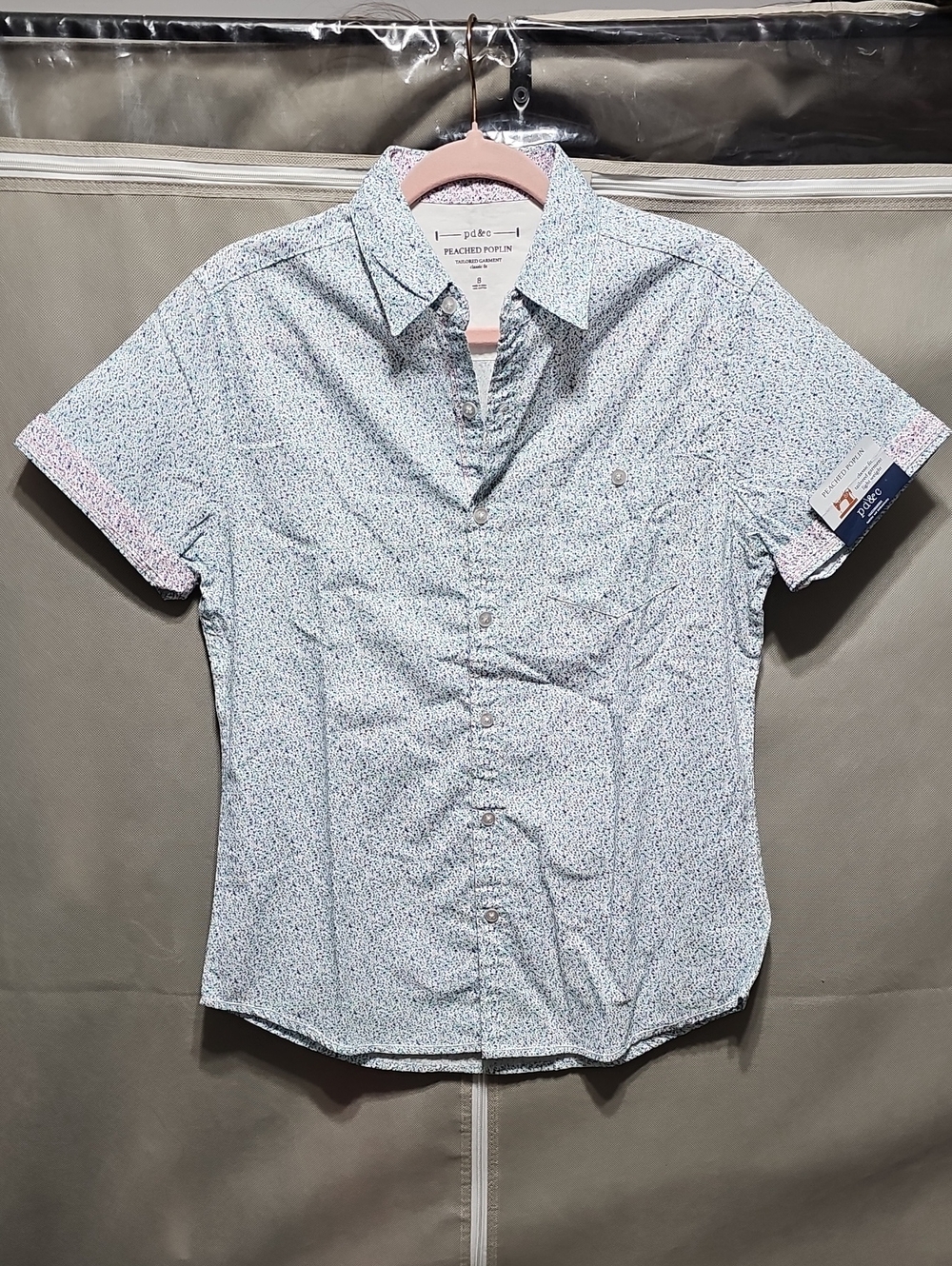PD&C Light Blue Micro Floral Short-Sleeve Button-Down Shirt